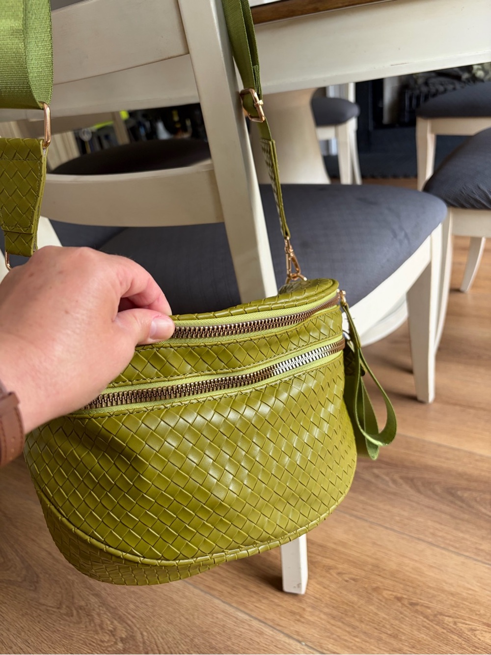 Olive Green Woven Crossbody Bag - Women’s. Emmafy new.